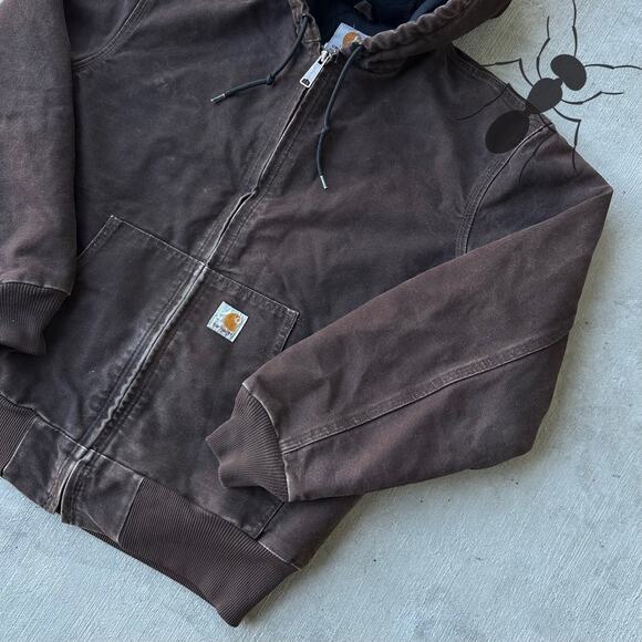 Vintage Y2K Carhartt WOMENS WJ130 DKB brown hooded work wear jacket - Picture 4 of 8